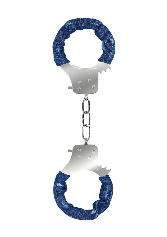 Vibrators Denim Metal Handcuffs Roughend Denim Style Blue Shots America