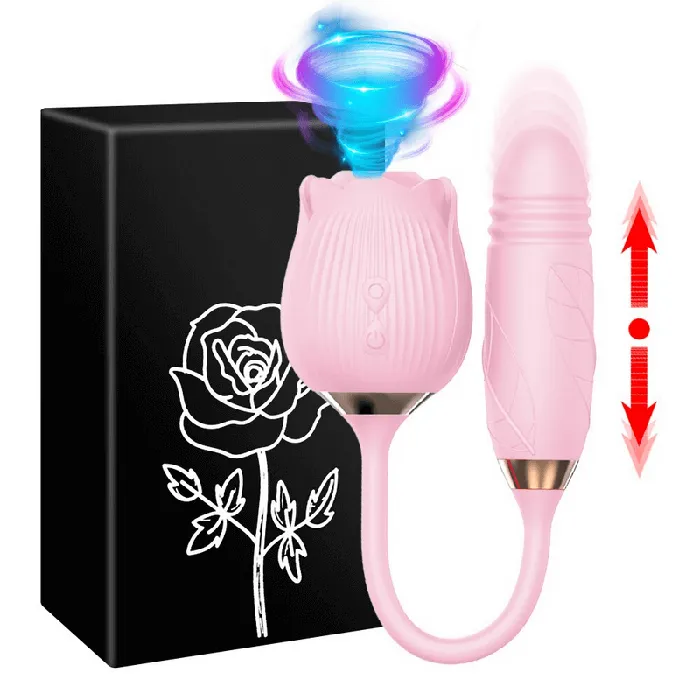 2in1 Clit Suction and Vaginal Telescopic Vibrator 10speed Roseshaped Vibrator Womens Sex Toys EVEs SECRETS Vibrators