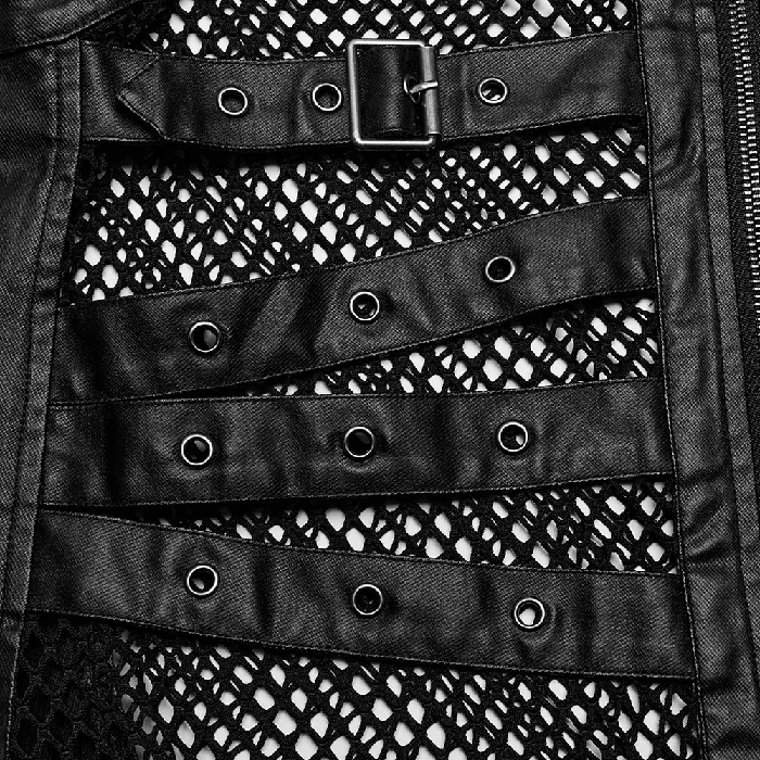 Bold Zippered Black Leather Punk Vest with Mesh Back EVEs SECRETS Restraints