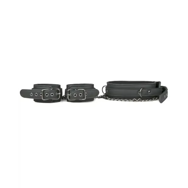Couples ONEDC Easy Toys Faux Leather Collar Whandcuffs Black Couples ONEDC Easy Toys Faux Leather Collar Whandcuffs Black