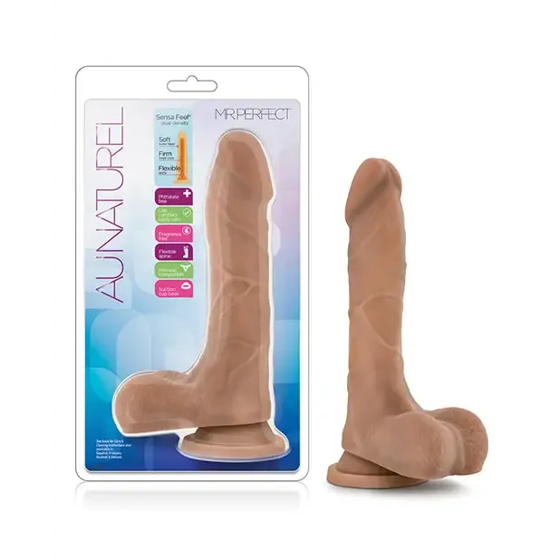 Dildos Blush Au Naturel Mister Perfect 85 in Posable Dual Density Dildo with Balls Suction Cup Brown Blush