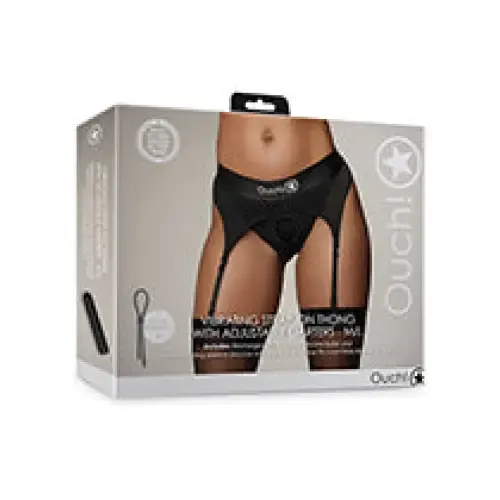 SHOTS AMERICA Female Sex Toys Shots Ouch Vibrating Strapon Thong with Adjustable Garters