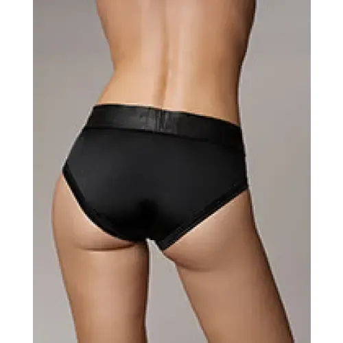 Shots Ouch Vibrating Strapon Highcut Brief Black ML SHOTS AMERICA Female Sex Toys