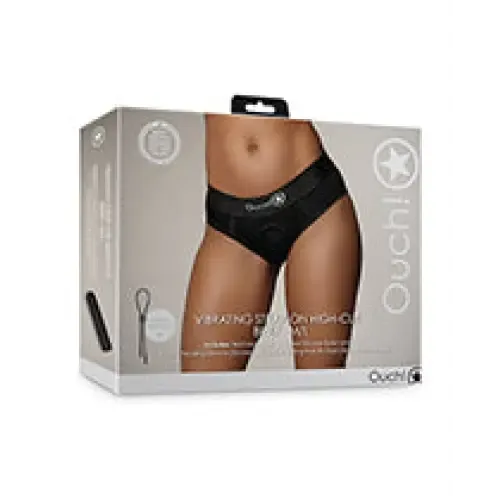 Shots Ouch Vibrating Strapon Highcut Brief Black ML SHOTS AMERICA Female Sex Toys