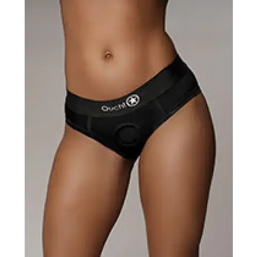 Shots Ouch Vibrating Strapon Highcut Brief Black ML SHOTS AMERICA Female Sex Toys
