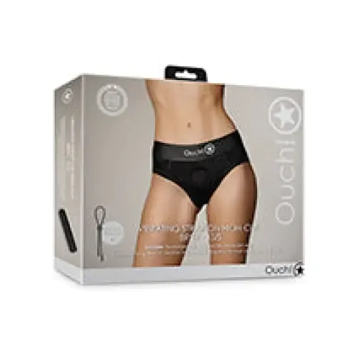 Shots Ouch Vibrating Strapon Highcut Brief Black ML SHOTS AMERICA Female Sex Toys