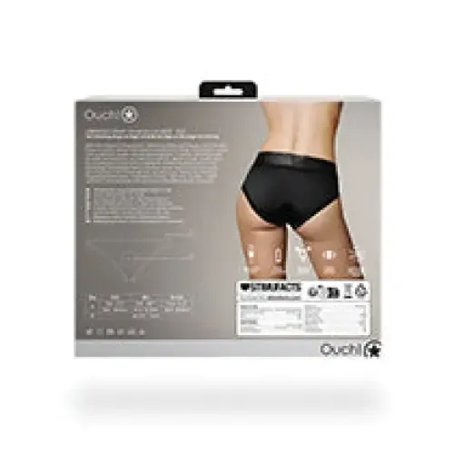 Shots Ouch Vibrating Strapon Highcut Brief Black ML SHOTS AMERICA Female Sex Toys