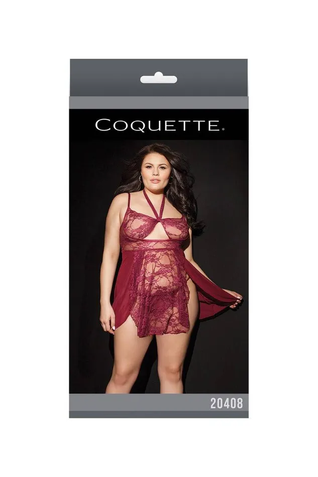 Coquette Anal Coquette 20408 Plus Babydoll GString Set Merlot OSXL