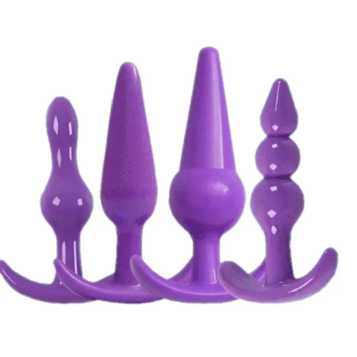Anal Lovegasm 4 PcsSet Various Shapes Silicone Plugs Trainer Kit For Men 3 Colors To Choose From