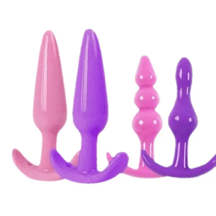 Anal Lovegasm 4 PcsSet Various Shapes Silicone Plugs Trainer Kit For Men 3 Colors To Choose From